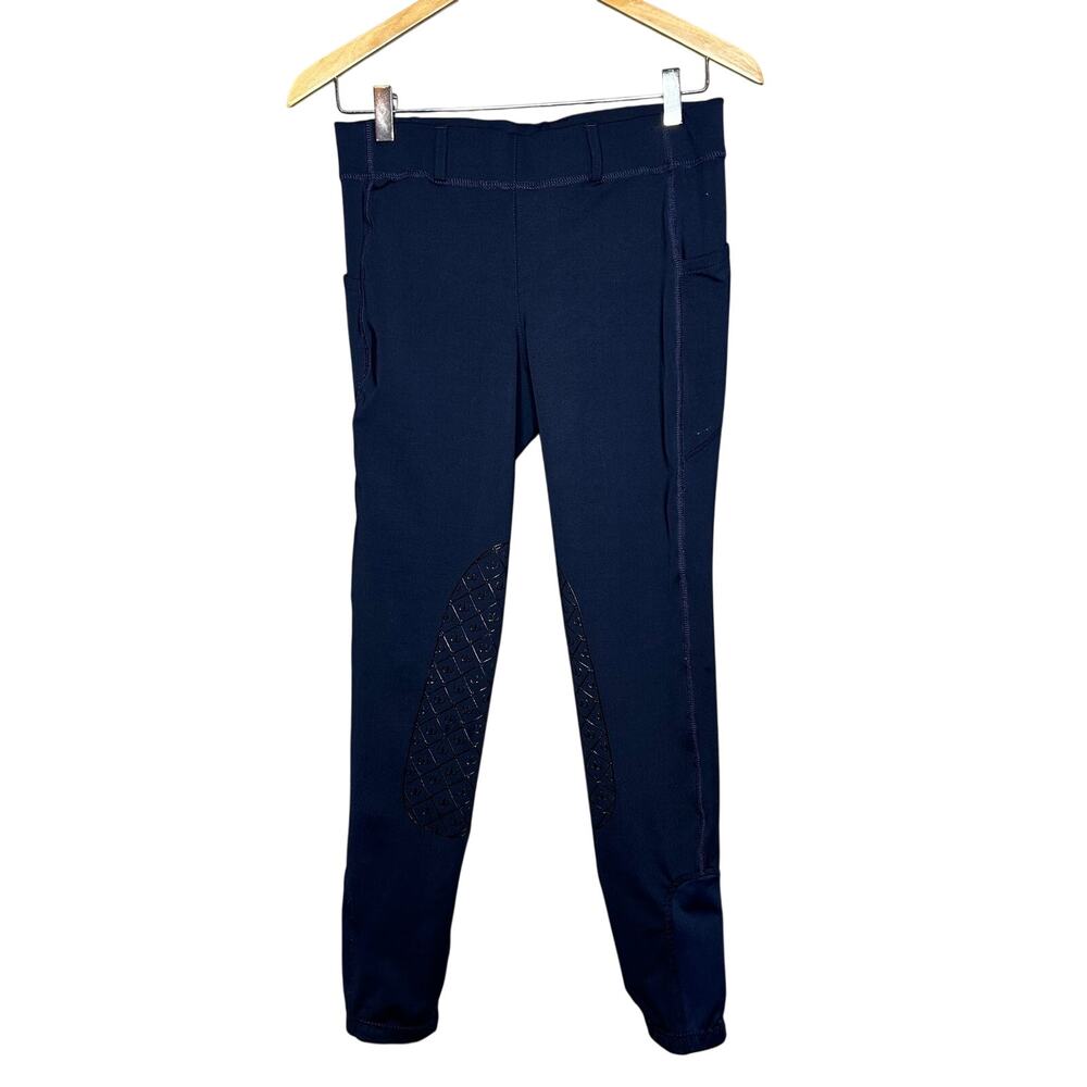 Ovation Women XL Sz 32 Riding Breeches Equestrian Navy Blue Horseshoe Design